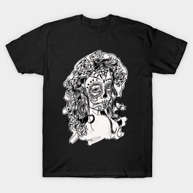 Sugar Skull - Day of The Dead Cartoon Girl T-Shirt by silentrob668